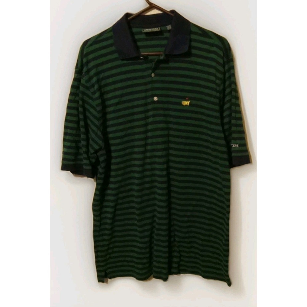 Masters Collection Polo Shirt Mens Large Green Striped Pima Cotton Golf Logo